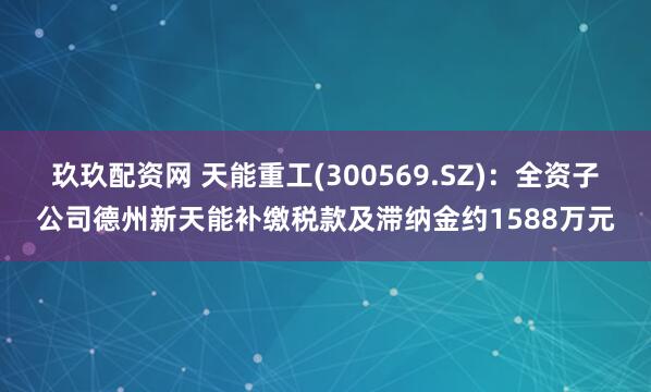 玖玖配资网 天能重工(300569.SZ)：全资子公司德州新天能补缴税款及滞纳金约1588万元