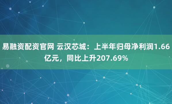 易融资配资官网 云汉芯城：上半年归母净利润1.66亿元，同比上升207.69%
